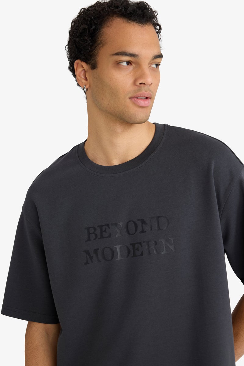 DeFacto Grey Man Boxy Fit Crew Neck Short Sleeve Printed T-Shirt Casual - Image 3